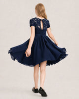 Navy Blue Chiffon A-line Junior Bridesmaid Dress Back View
