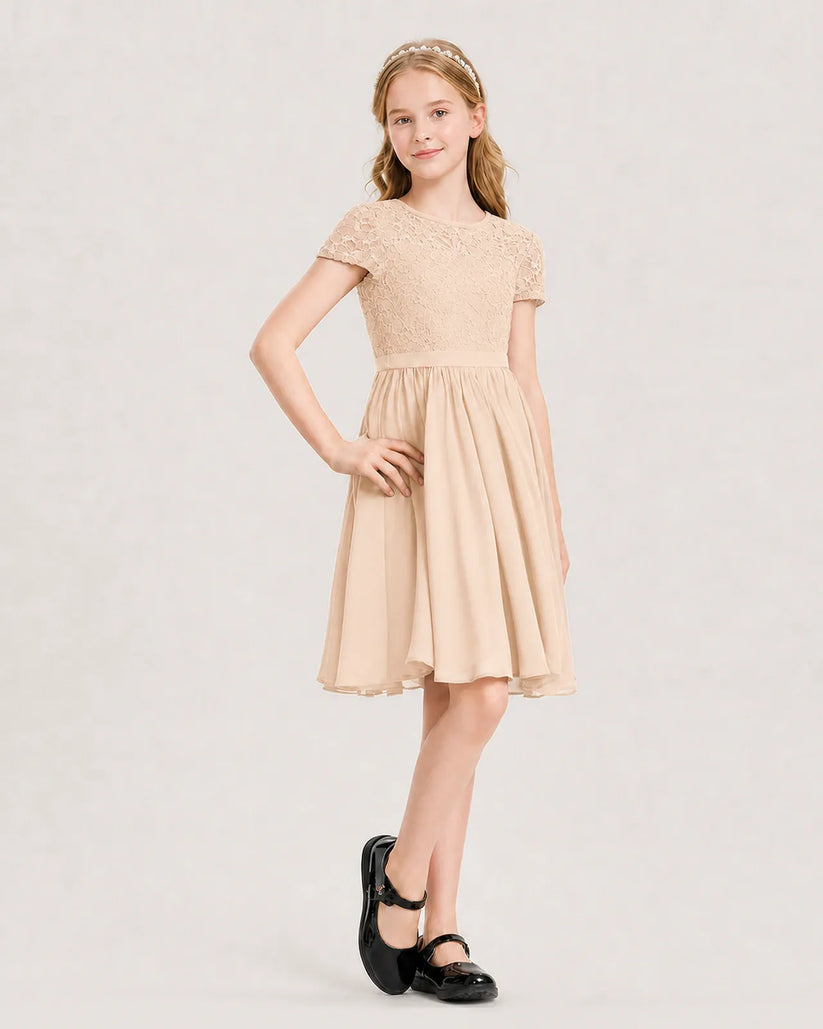Peach Chiffon A-line Junior Bridesmaid Dress Front View