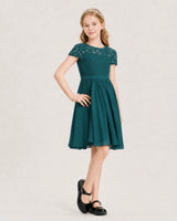 Peacock Chiffon A-line Junior Bridesmaid Dress Front View