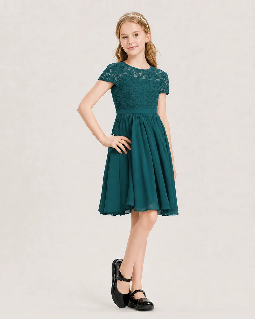 Peacock Chiffon A-line Junior Bridesmaid Dress Front View