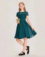 Peacock Chiffon A-line Junior Bridesmaid Dress Front View