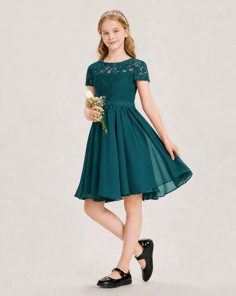 Peacock Chiffon A-line Junior Bridesmaid Dress Front View