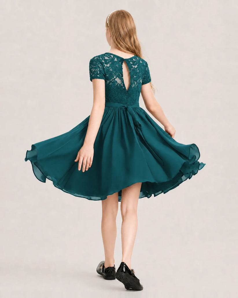 Peacock Chiffon A-line Junior Bridesmaid Dress Back View