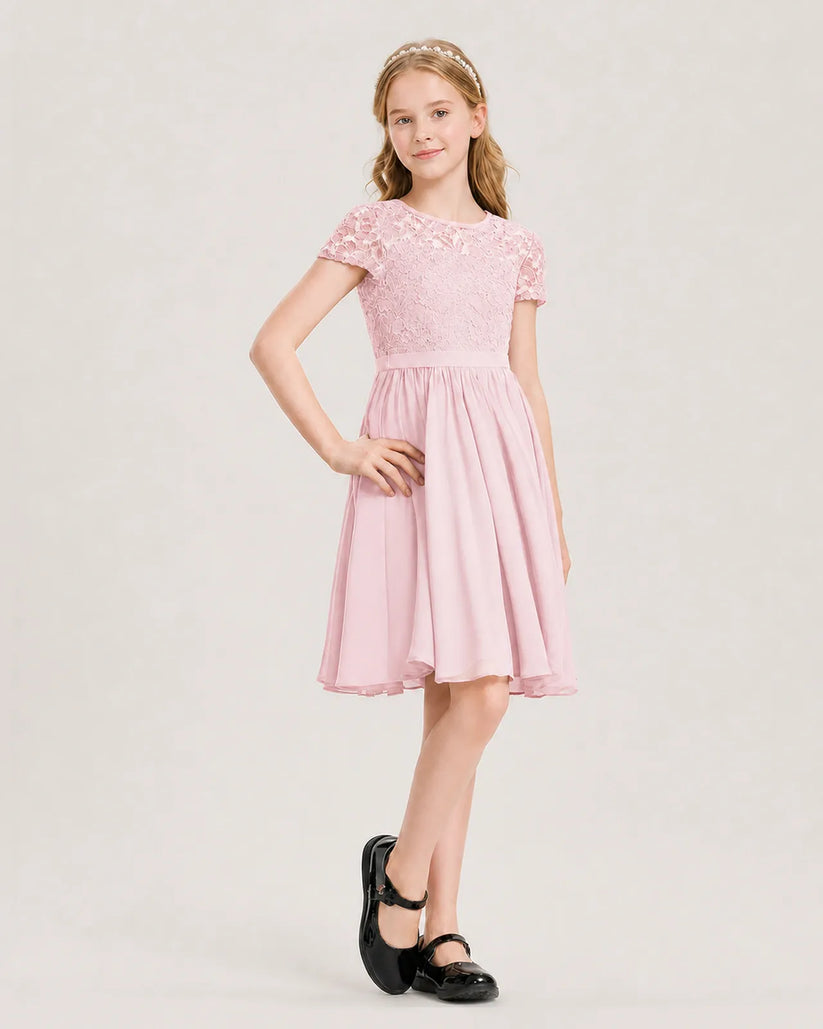 Pink Chiffon A-line Junior Bridesmaid Dress Front View