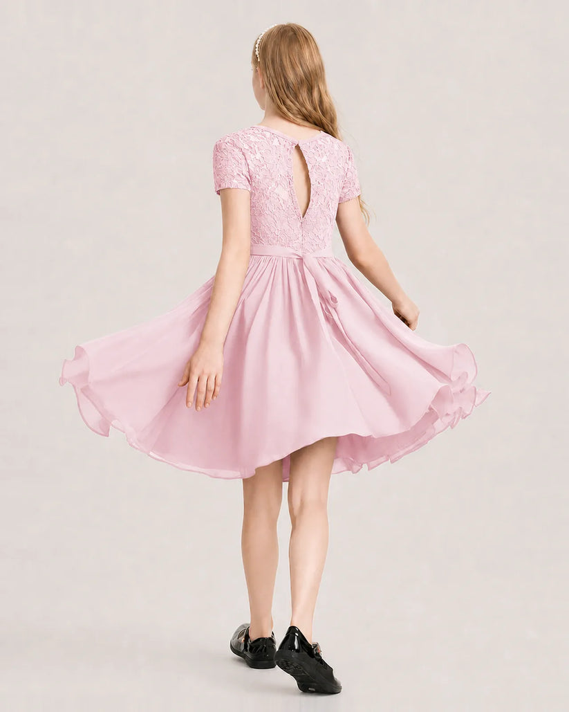 Pink Chiffon A-line Junior Bridesmaid Dress Back View