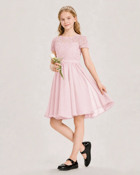 Pink Chiffon A-line Junior Bridesmaid Dress Front View