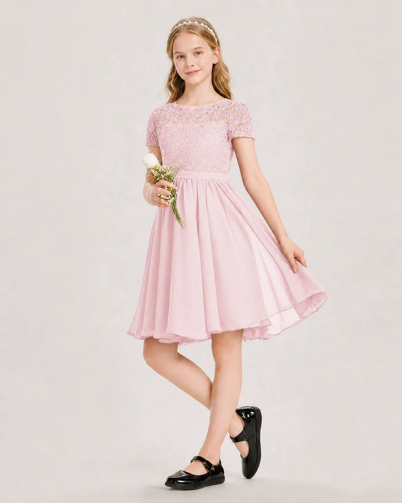 Pink Chiffon A-line Junior Bridesmaid Dress Front View