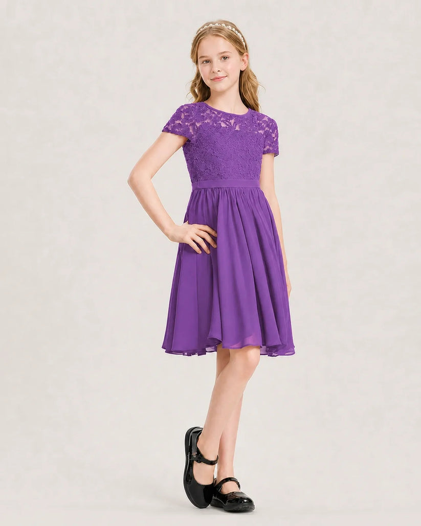 Purple Chiffon A-line Junior Bridesmaid Dress Front View
