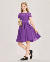 Purple Chiffon A-line Junior Bridesmaid Dress Front View