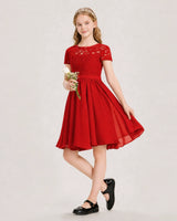 Red Chiffon A-line Junior Bridesmaid Dress Front View