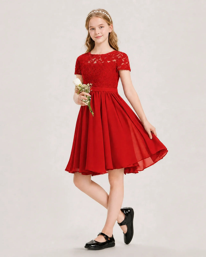 Red Chiffon A-line Junior Bridesmaid Dress Front View