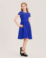 Royal Blue Lace A-line Junior Bridesmaid Dress Front View