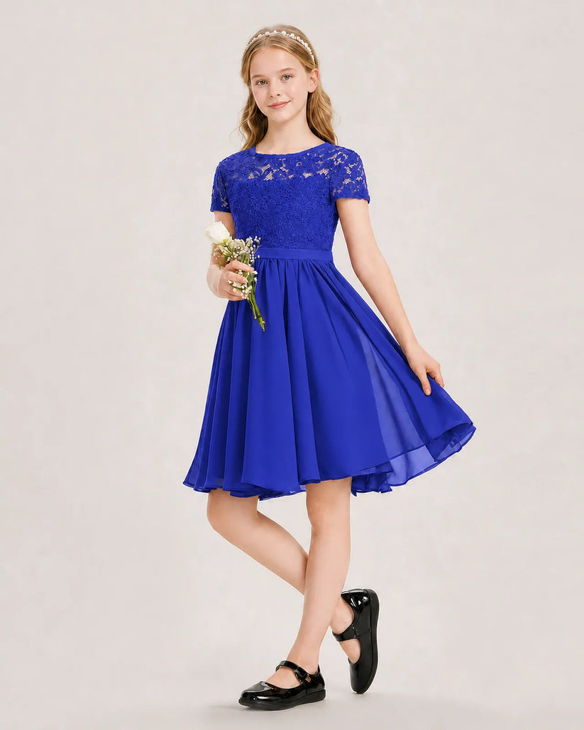 Royal Blue Chiffon A-line Junior Bridesmaid Dress Front View