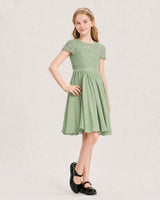 Sage Green Lace A-line Junior Bridesmaid Dress Front View