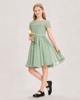Sage Green Chiffon A-line Junior Bridesmaid Dress Front View