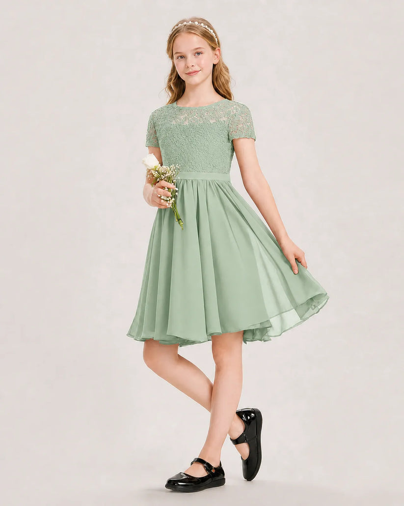 Sage Green Chiffon A-line Junior Bridesmaid Dress Front View