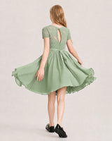 Sage Green Chiffon A-line Junior Bridesmaid Dress Back View