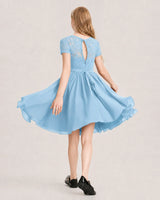 Sky Blue Chiffon A-line Junior Bridesmaid Dress Back View