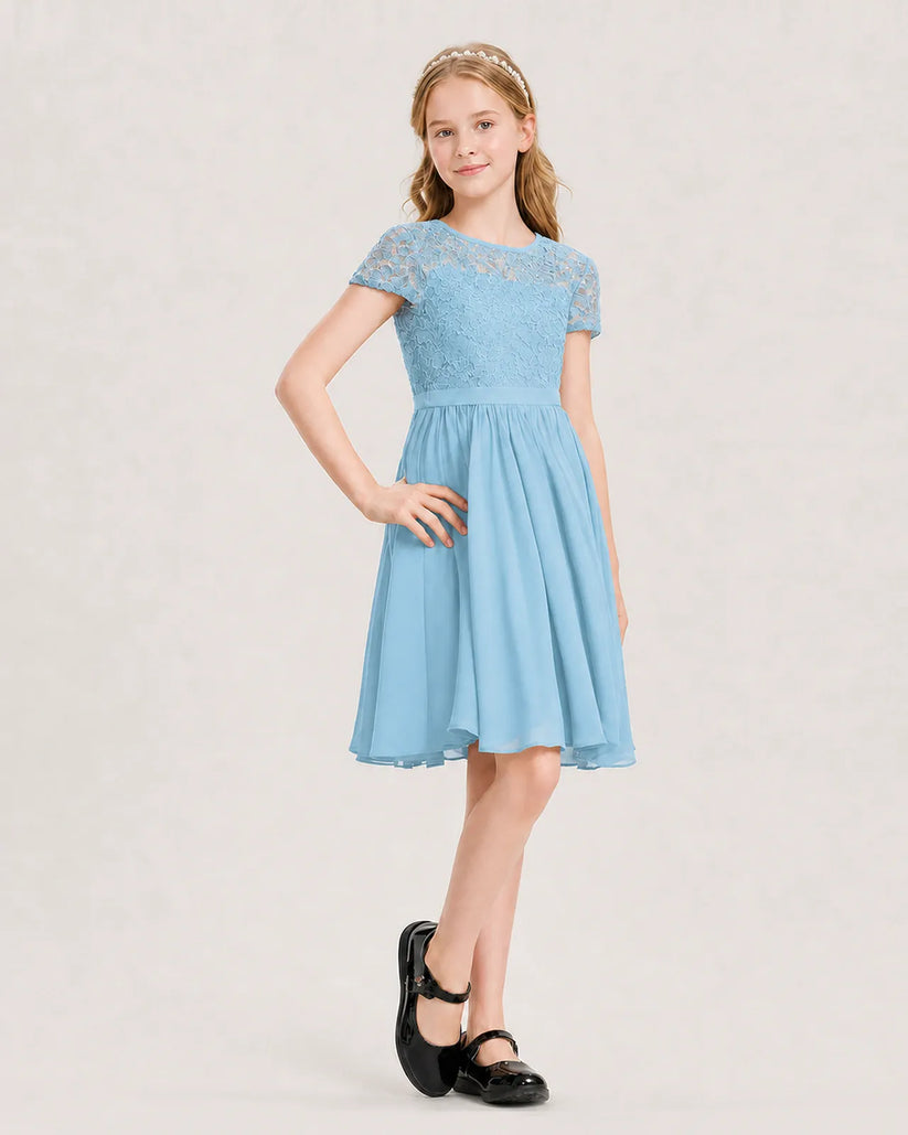 Sky Blue Chiffon A-line Junior Bridesmaid Dress Front View