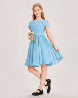 Sky Blue Lace A-line Junior Bridesmaid Dress Front View