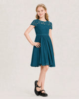 Teal Chiffon A-line Junior Bridesmaid Dress Front View