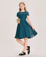 Teal Chiffon A-line Junior Bridesmaid Dress Front View