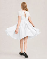 White Chiffon A-line Junior Bridesmaid Dress Back View