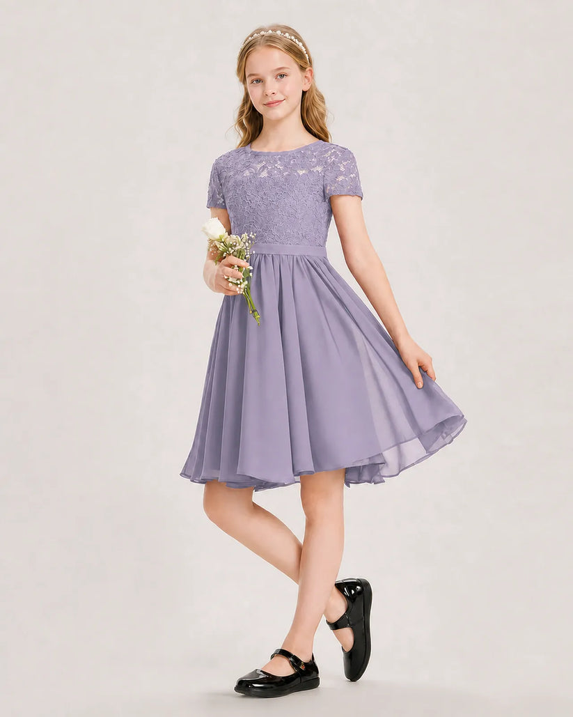 Wisteria Chiffon A-line Junior Bridesmaid Dress Front View