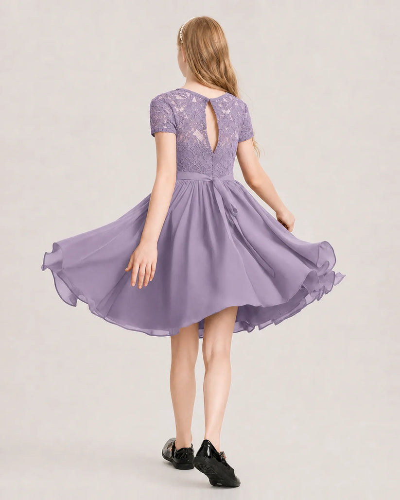 Wisteria Chiffon A-line Junior Bridesmaid Dress Back View