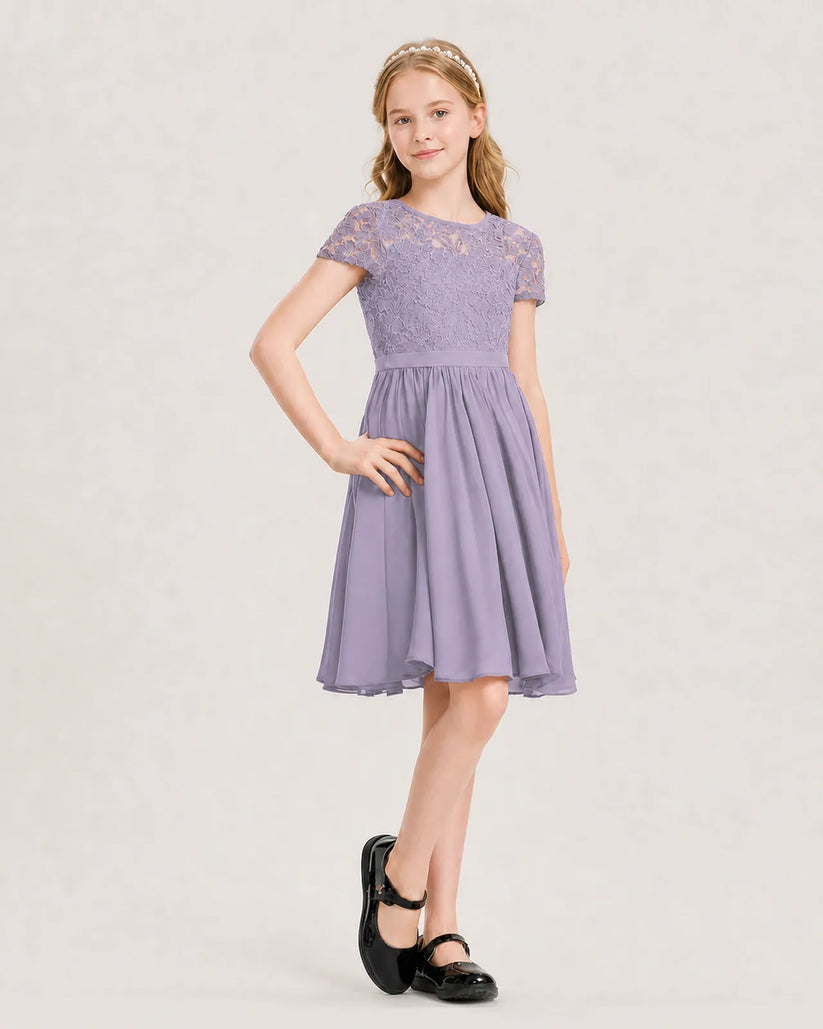 Wisteria Chiffon A-line Junior Bridesmaid Dress Front View