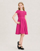Hot Pink Chiffon A-line Junior Bridesmaid Dress Front View