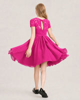 Hot Pink Chiffon A-line Junior Bridesmaid Dress Back View