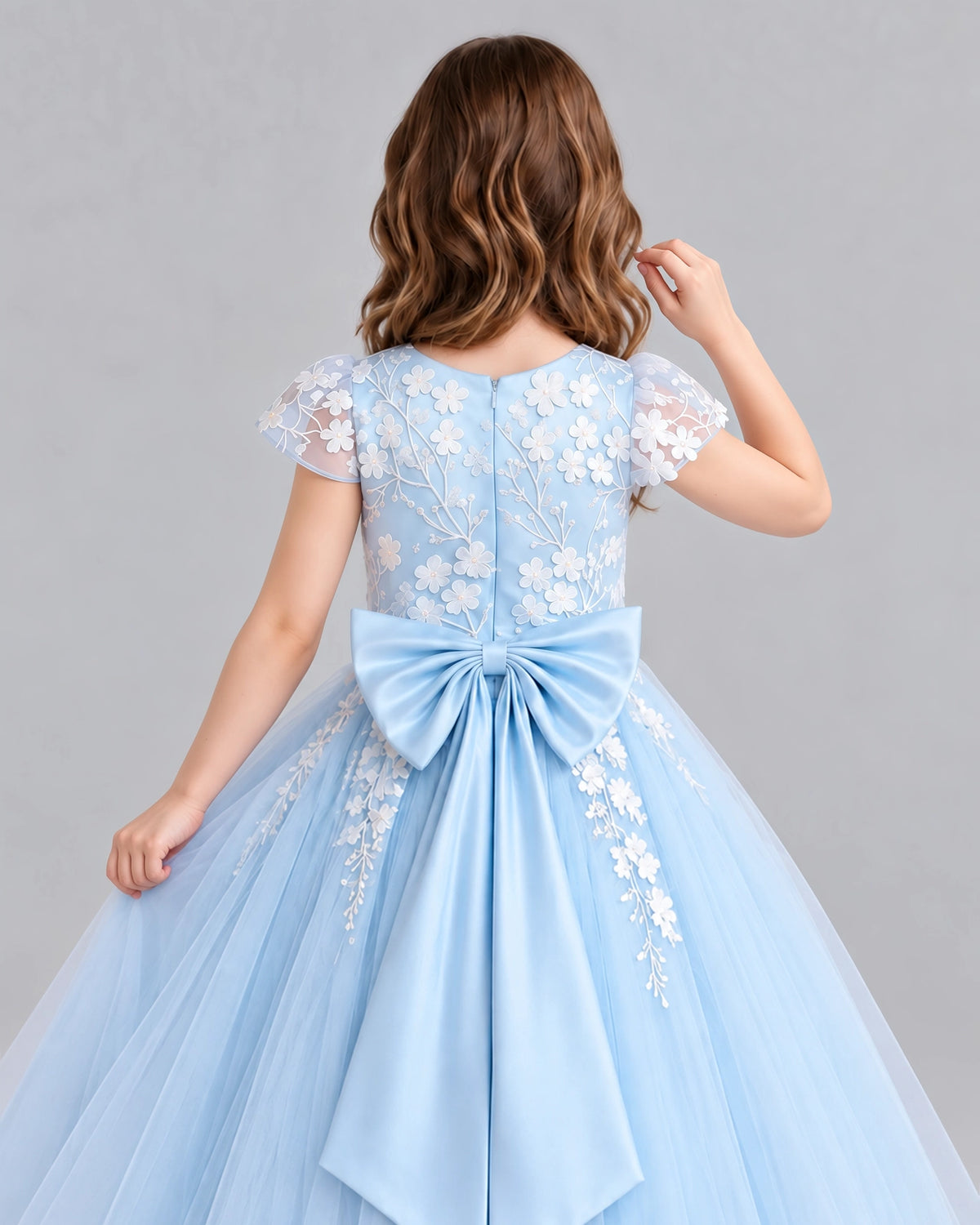 Baby Blue Ball Gown Junior Bridesmaid Dresses Detail [Shared]