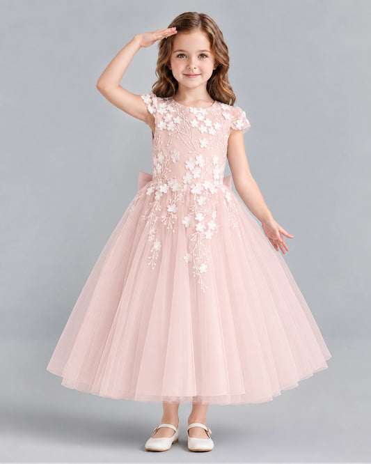 Blush Pink Ball Gown Junior Bridesmaid Dresses Front