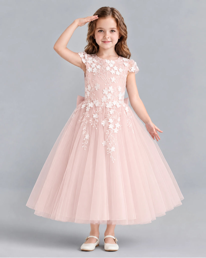 Blush Pink Ball Gown Junior Bridesmaid Dresses Front