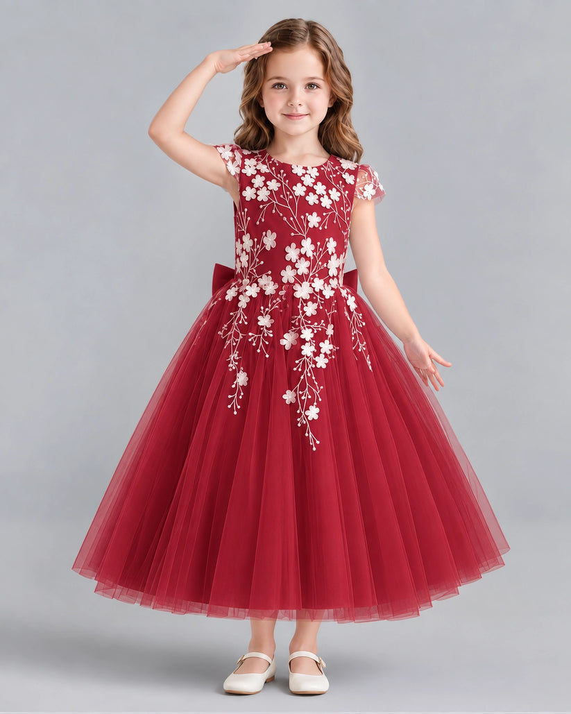 Burgundy Ball Gown Junior Bridesmaid Dresses Front