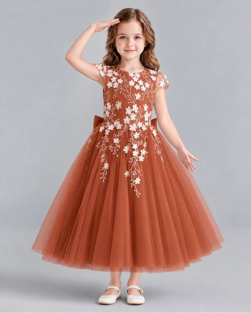 Burnt Orange Ball Gown Junior Bridesmaid Dresses Front