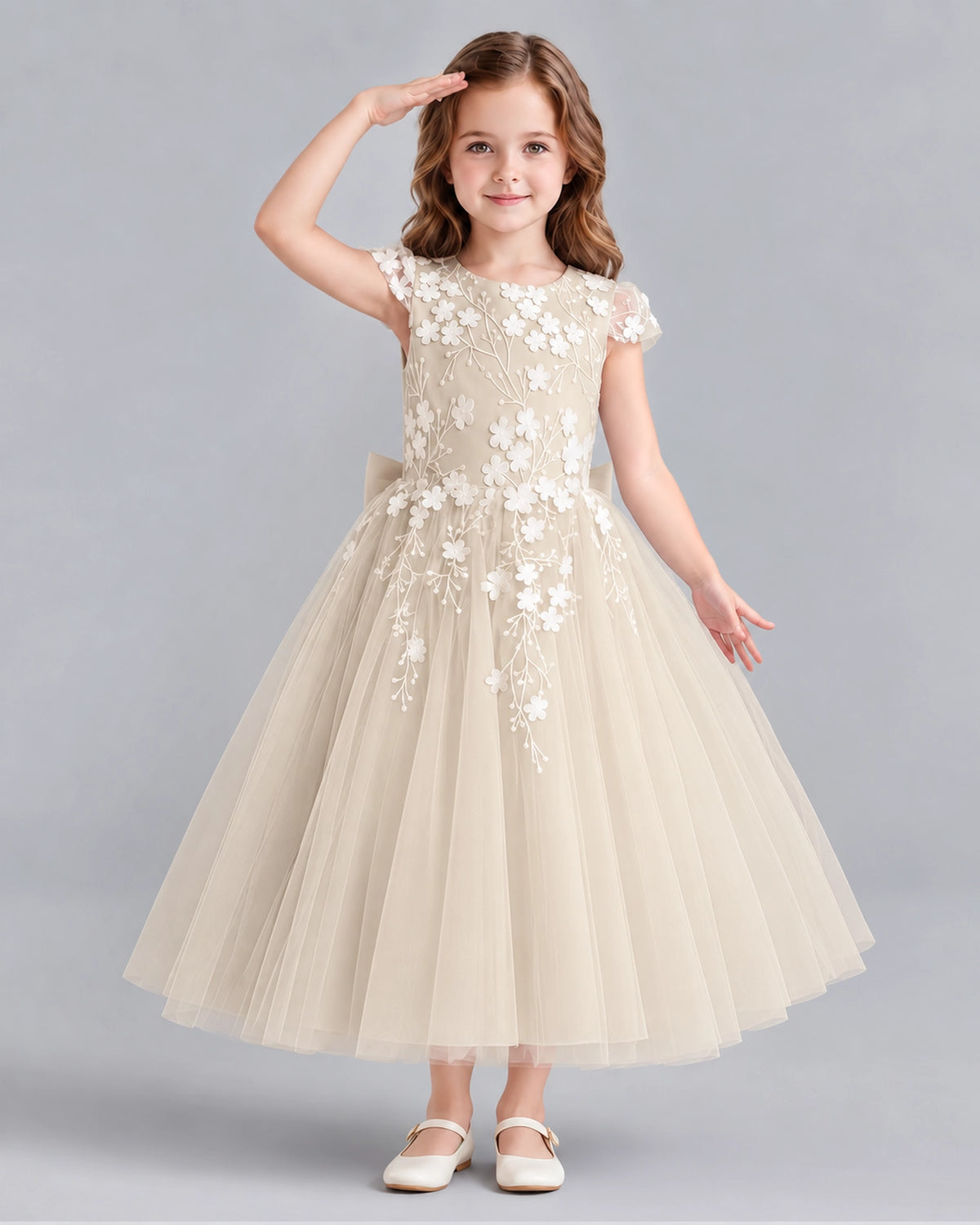 Champagne Ball Gown Junior Bridesmaid Dresses Front