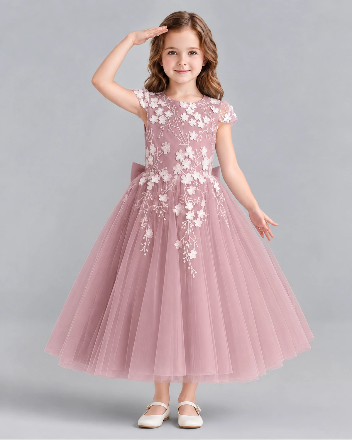 Dusty Rose Ball Gown Junior Bridesmaid Dresses Front