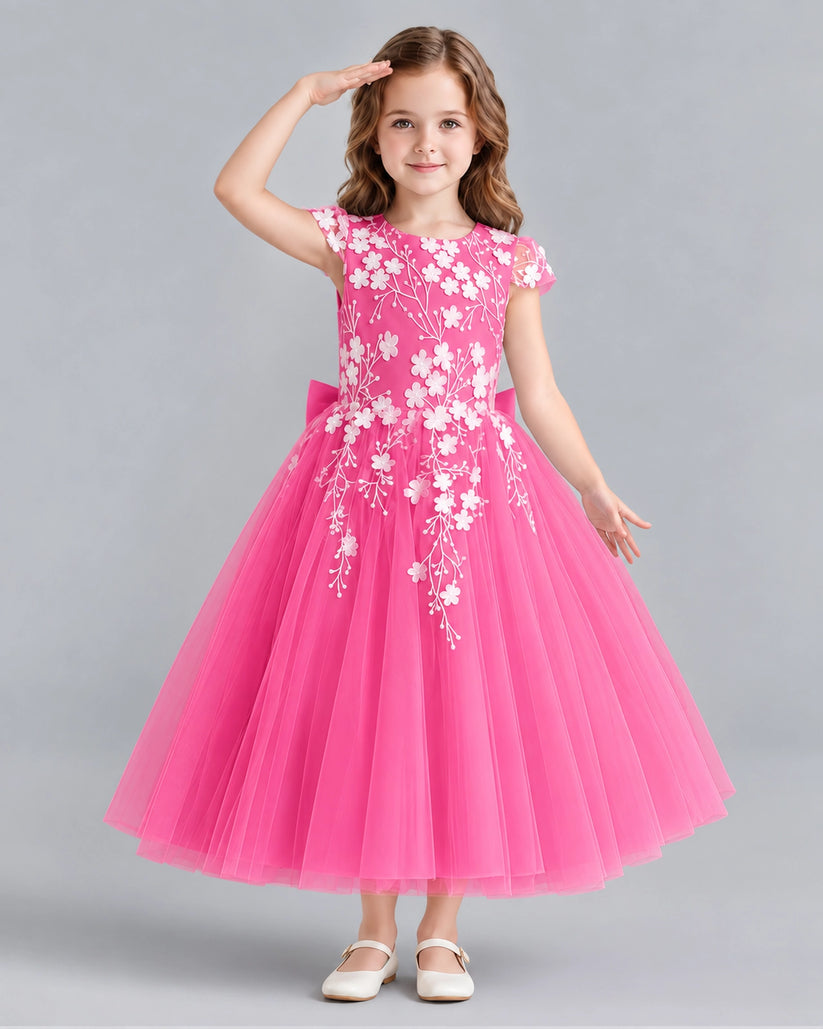 Hot Pink Ball Gown Junior Bridesmaid Dresses Front