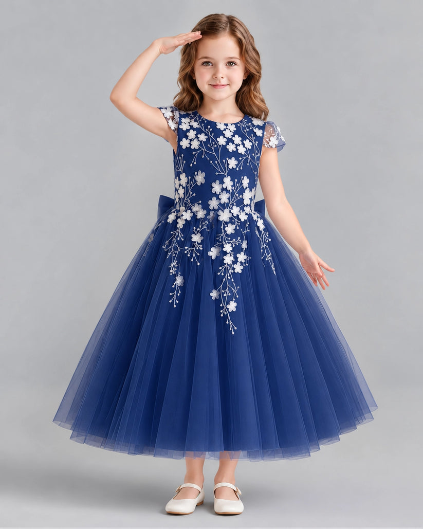 Navy Blue Ball Gown Junior Bridesmaid Dresses Front