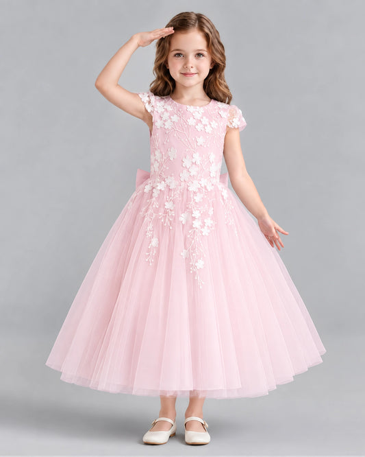Pink Ball Gown Junior Bridesmaid Dresses Front