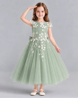 Sage Green Ball Gown Junior Bridesmaid Dresses Front