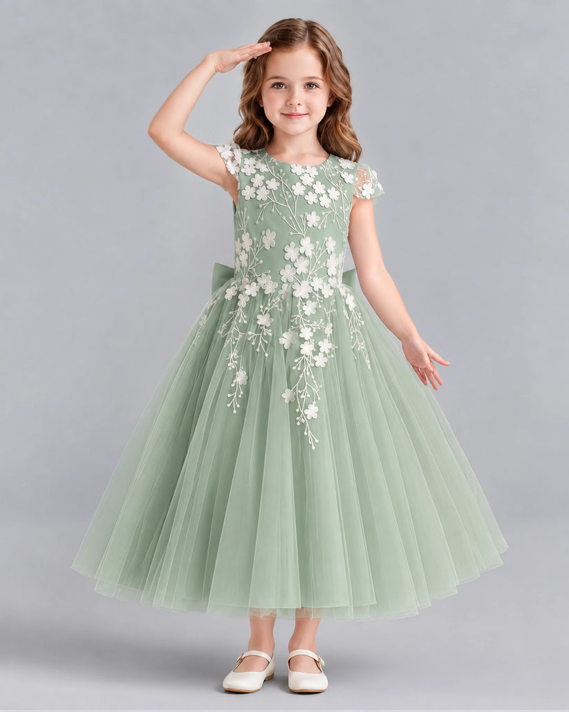 Sage Green Ball Gown Junior Bridesmaid Dresses Front