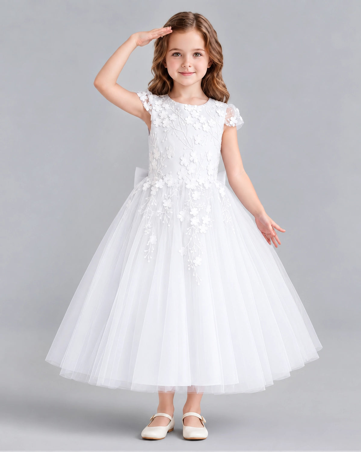 White Ball Gown Junior Bridesmaid Dresses Front