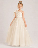 Champagne Tulle A-line Flower Girl Dress Front View