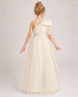Champagne Tulle A-line Flower Girl Dress Back View