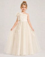 Champagne Tulle A-line Flower Girl Dress Front View