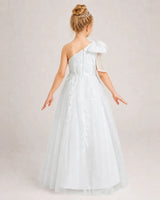 Ivory Tulle A-line Flower Girl Dress Back View
