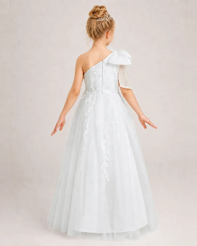 Ivory Tulle A-line Flower Girl Dress Back View